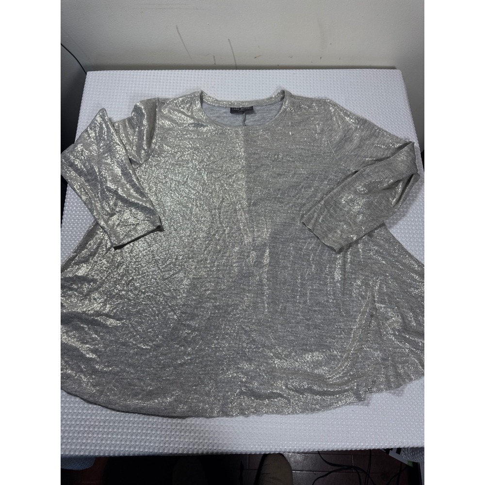 Lane Bryant Tunic Womens 22/24 Silver Metallic Long Sleeve Swing